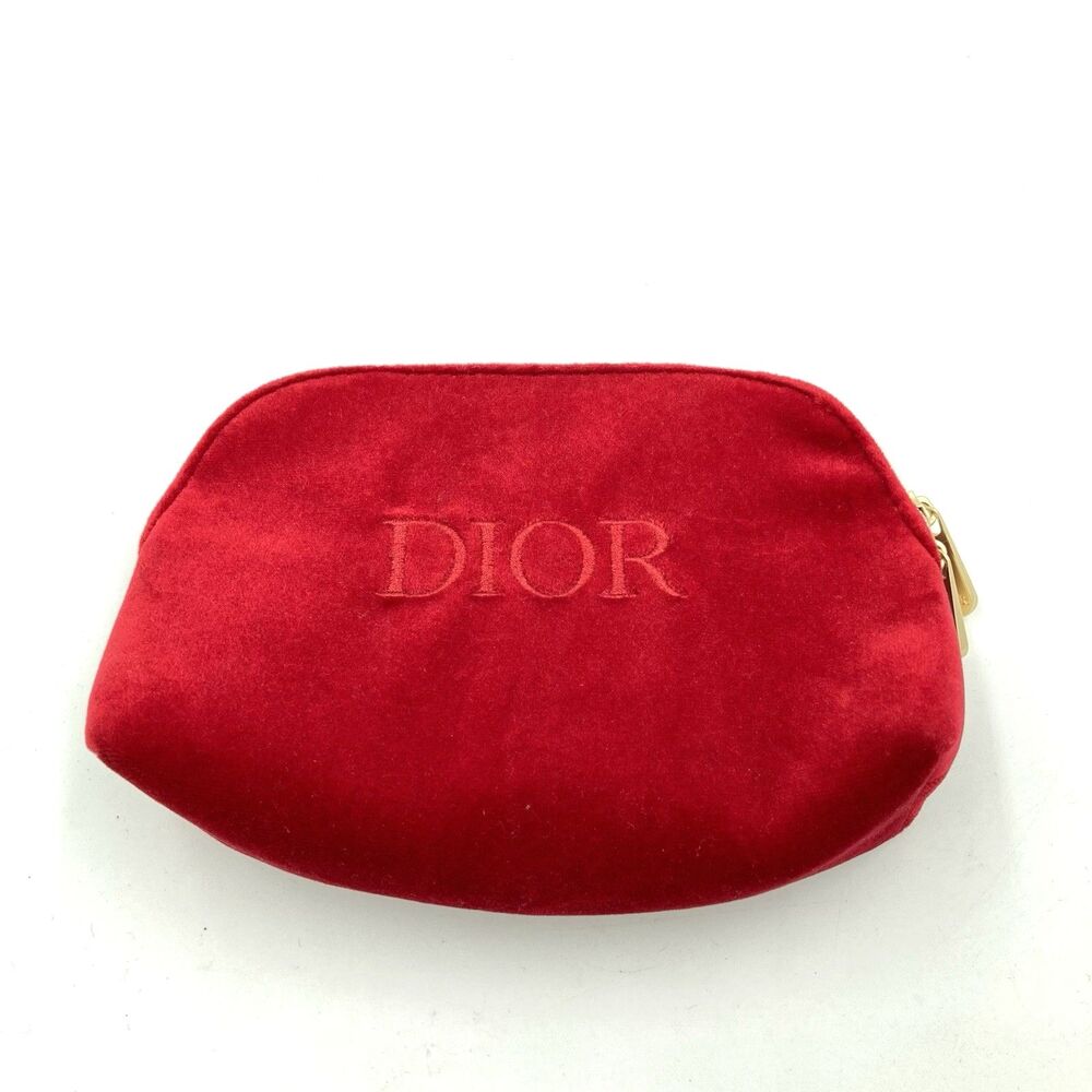 Dior Cosmetic Pouch Cosmetic Bag Makeup Bag Red Velvet Golden Zipper
